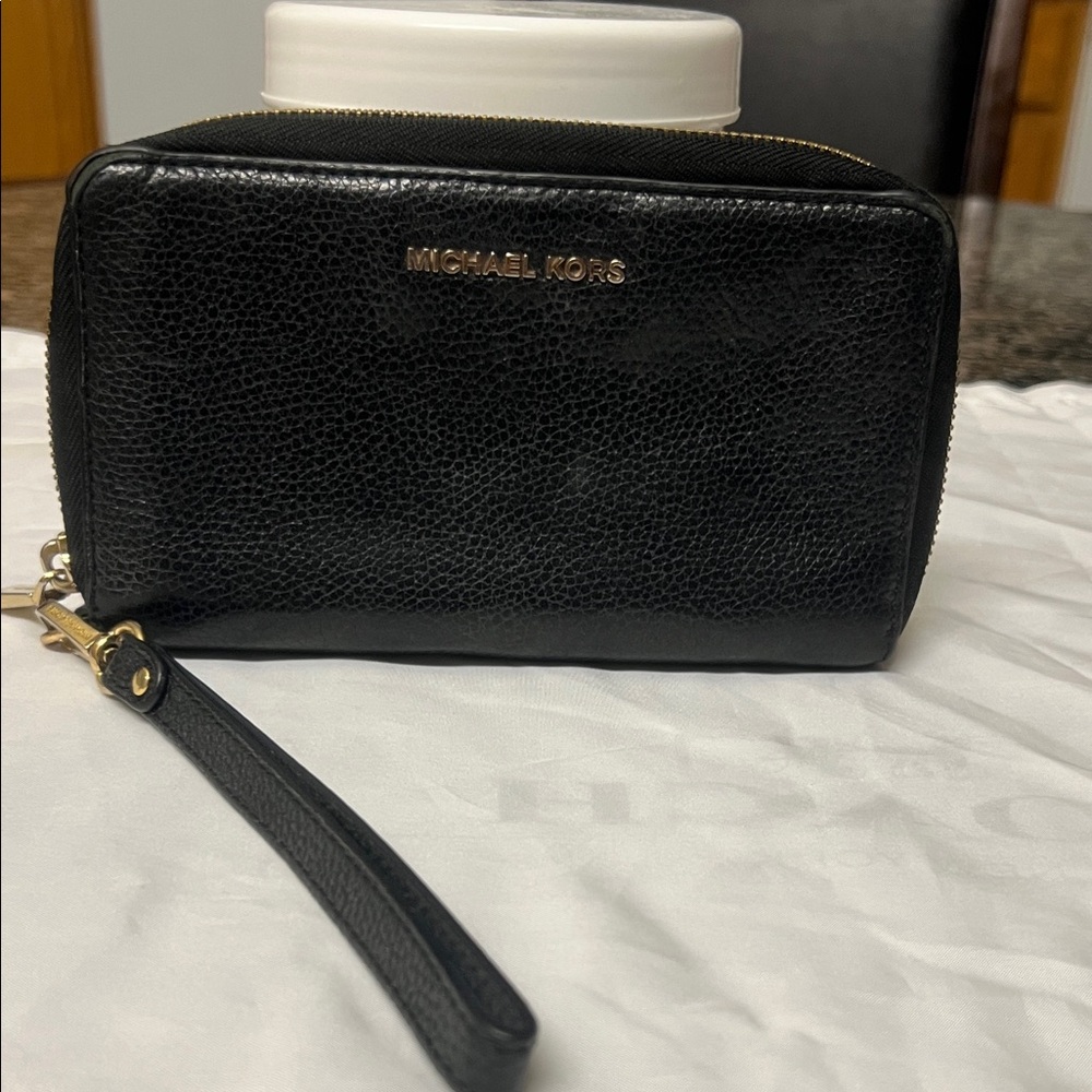 Michael Kors Black Pebbled Leather Wristlet